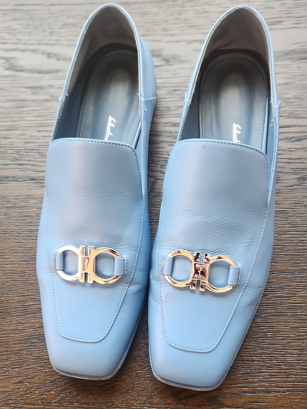 Salvatore Ferragamo Light Blue Ladies Leather Loafers with Silver Hardware - Picture 2 of 8